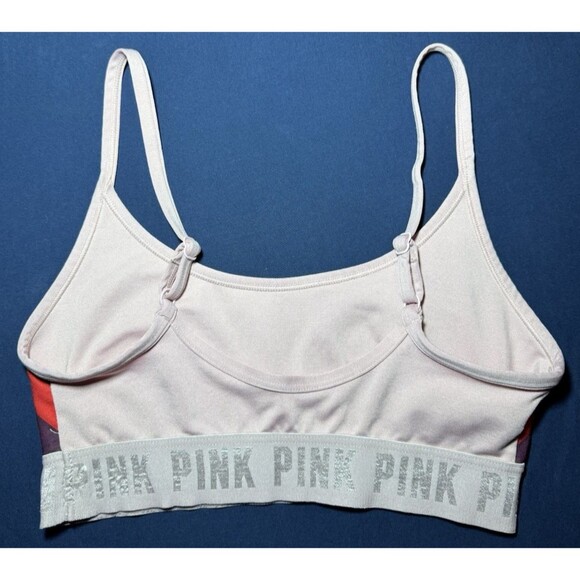 PINK Victorias Secret Sports Bra XS Multicolor Stripe Logo Band Bralette - Picture 2 of 10